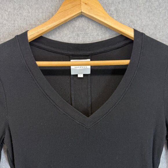 Sundays Anthropologie Shirt Womens Black Long Sleeve V-Neck Top Ribbed Size 1 - Picture 4 of 13